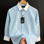 Lyphy Men Striped Casual Light Blue, White Shirt