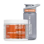 Nutriburst Japanese Marine Collagen Powder 100g with Free Shaker | Marine Collagen Peptides Type I & III with Hyaluronic Acid | 8 g High Absorption Collagen | Orange Flavour | Supports Skin Radiance, Hair, Nails & Joint Health | For Men and Women