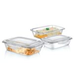 SIGNORA WARE Safe Store Glass Rectangular Container | Airtight & Leakproof | Microwave Safe | Perfect for Carrying Home Made Meals to Office & Outdoors (370ml + 640ml + 1.04Ltr | Set of 3 | Clear)