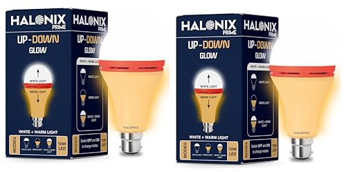 Halonix 10W Up Down Glow Yellow & White 3 Modes led Bulb | Switch On-Switch Off to Change led Bulb Color | Decorative led Bulb | b22d | Pack 2