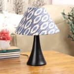tu casa Table Lamps Black Metal Base with Blue/White Cotton (Ikat Print) Shades for Home Décor, Bedrooms, Living Room, Gifting, Diwali Decoration, Dining Space, Study Room, Restaurants (H-13)