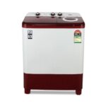 Midea 7.5kg Semi Automatic Top Load Washing Machine, Collar Scrubber, Dual Wave Pulsator, 1350 RPM High-Speed Spin, Air Dry Spin Lid, Top Load Washer (MWMSA075PDX (MW), Maroon-White)