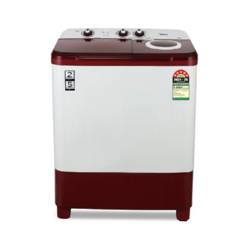 Midea 7.5kg Semi Automatic Top Load Washing Machine, Collar Scrubber, Dual Wave Pulsator, 1350 RPM High-Speed Spin, Air Dry Spin Lid, Top Load Washer (MWMSA075PDX (MW), Maroon-White)