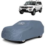 KINGSWAY® Scorpio Car Body Cover Dustproof for (Year 2014 to 2018) All Model, Compatible with Mahindra Scorpio Car Cover, Comes with Bird Droppings, Scratch, UV and Paint Protection, Grey Matty