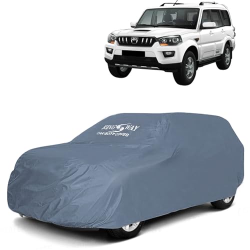 KINGSWAY® Scorpio Car Body Cover Dustproof for (Year 2014 to 2018) All Model, Compatible with Mahindra Scorpio Car Cover, Comes with Bird Droppings, Scratch, UV and Paint Protection, Grey Matty