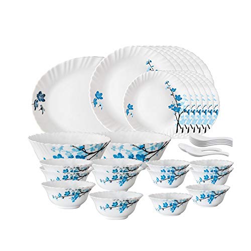 Larah by Borosil Mimosa Opalware Dinner Set, 33-Pieces, White