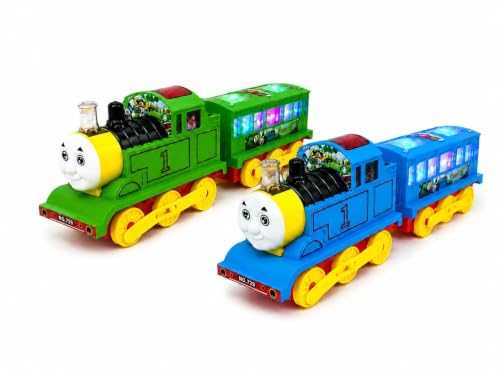 Playmint Colorful LED Light-Up Toy Train for Kids, Battery Operated Train Toy with Flashing Lights & Realistic Sounds, Engine with Coach, Moving Wheels Indoor Play Toy for Boys & Girls