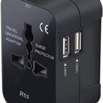 rts USB Universal Travel Adapter, International All in One Worldwide Travel Adapter and Wall Charger Travel Accessories with Multi Type Power Outlet USB 2.1A, 100-250 Voltage Travel Charger (Black)