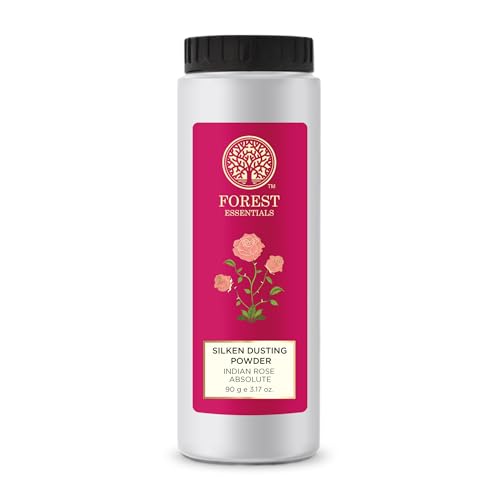 Forest Essentials Silken Dusting Powder Indian Rose | Natural Body Powder with Rose Oil | Corn Starch with Cocoa Butter | Leaves Skin Fresh, Soft & Fragrant