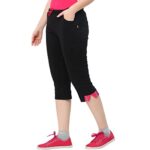OCEAN RACE Women Cotton Regular Fit Capri With Packet-Black-L