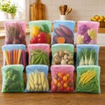Homestrap Reusable Mesh Fridge Storage Bags Set of 12 | Fruit & Vegetable Bags for Refrigerator | Washable Multipurpose Grocery Organizer Pouches with Zip Closure (9 X 13 Inches | Multicolor)