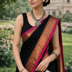 Majestic Silk Woven Banarasi Handloom Kerala Cotton Saree(Black)