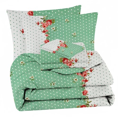 IVAZA Microfiber 220 GSM 4 Piece Comforter Double Bed,Bedding Set- One King Size Ac Comforter with 1 Flat Bedsheet (90×90 inch) & 2 Pillow Covers Green