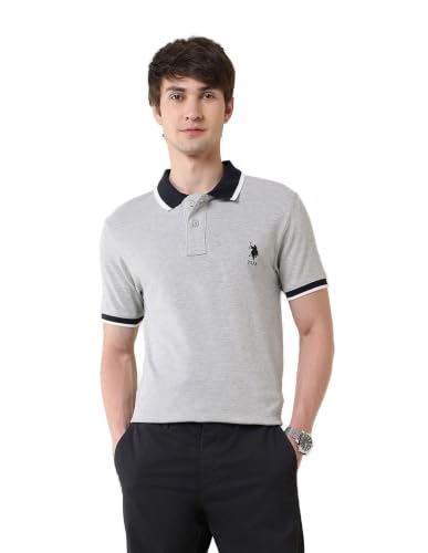 U.S. POLO ASSN. Mens Half Sleeve Solid Polo T-Shirts (USTSHS2307_LT. Grey_XL)