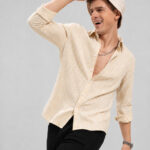 Lyphy Men Striped Casual Orange, White Shirt