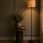 tu casa Foldable Metal Floor Lamps with Beige Jute Shade for Home Décor, Bedrooms Corner, Living Room, Gifting, Diwali Decoration, Hall, Office, Study Room (Height: – 57″) – Bulb not Included