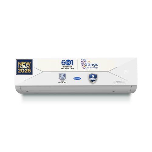 Carrier 1 Ton 3 Star Flexicool Inverter Split AC (Copper, Convertible 6-in-1 with Smart Energy Display, Insta Cool, Auto Clean, PM 2.5 Filter, 2026 Model,CAI12CE3R36F0, White)
