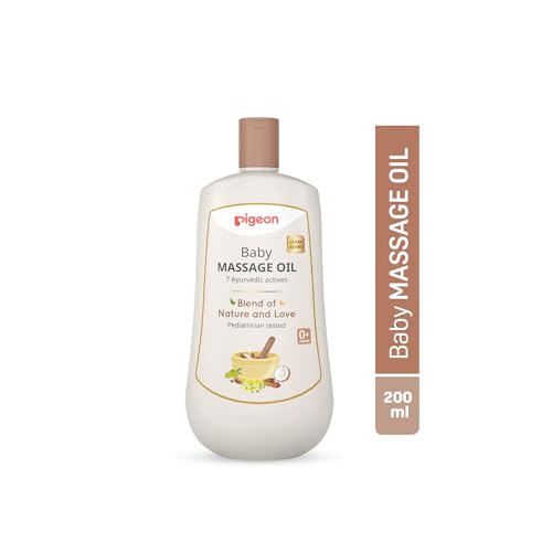 Pigeon Baby Massage Oil with Sweet Almond, Olive, Coconut, Sesame, Mustard, Castor & Soybean Oils – Nourishing & Gentle Moisturizer for Delicate Skin, Natural & Non-Greasy – 200 ml