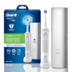 Oral-B Vitality Rechargeable Rotating Electric Toothbrush for Adults with Travel Case & 2 Modes (Daily & Sensitive), 2 Min Timer, 2 Year Warranty by Oral B, IPX7 Water Resistant, Round Brush Head (White)