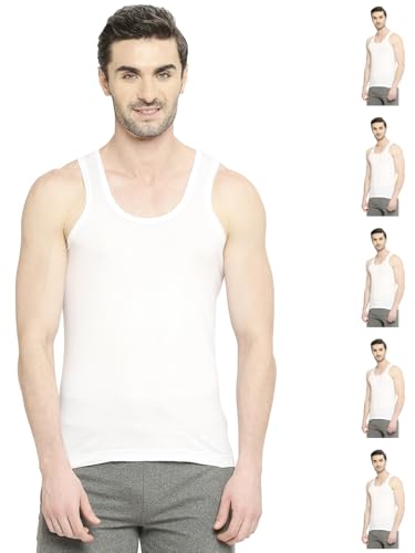 VIP BONUS CLASSIC Mens 100% Cotton Sleeveless White Vest, 80 Size, Pack of 6, Regular Fit