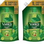 Dabur Vatika Health Shampoo – 1L (Refill Pouch) | With 7 natural ingredients | For Smooth, Shiny & Nourished Hair | Repairs Hair damage, Controls Frizz | For All Hair Types | Goodness of Henna & Amla