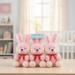 HOMOZE Cute Pink Bunny Soft Toy Pack of 3 | Super Soft Plush Rabbit Trio with Ribbon Bow | Huggable Stuffed Animals for Babies & Toddlers Set for Kids, Birthday & Baby Shower -Pack of 3