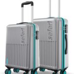 Safari Astra Neo 8 Wheels Set of 2 (Cabin + Medium) Trolley Bags, Hard Case Polycarbonate, 360 Degree Wheeling Luggage for Men & Women, Travel Bag Suitcase for Travel, Silver
