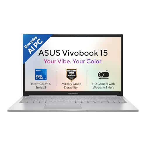 ASUS Vivobook 15 (2026),Intel Core 5 320 (Series 3-Latest Gen),Fingerprint Sensor,Intel iGPU,16GB/512GB,FHD,15.6″(39.6 cm),Win 11,M365 Basic(1Y),Office 24,Cool Silver,1.7 Kg,X1504MA-BQ125WS, AI Laptop