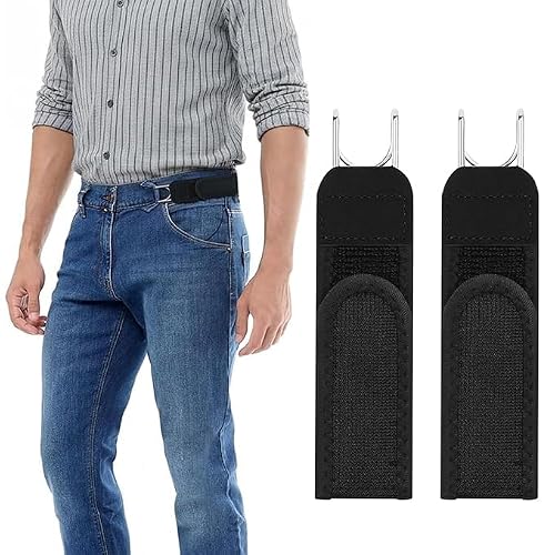 P SEVEN 2 Pcs Buckle Less Belt for Men & Women, Adjustable Elastic Buckle Free Belt with Metal Hook, No Buckle Waist Belt for Jeans, Pants & Trousers, Comfortable Stretch Waist Belt