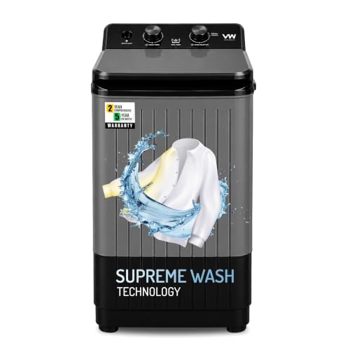 VW Visio World 8.5 kg semiautomatic Top Load Washer Only with Powerful Wash, V8 Supreme-Wash, Black/Grey