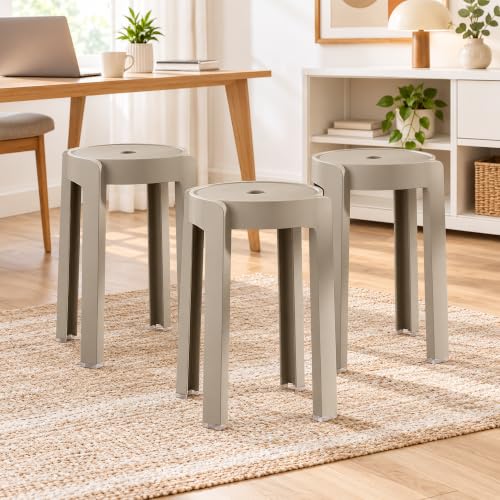 The Artment Khaki Set of 3 Tivo Plastic Stool Modern Stackable Multipurpose with Anti-Slip Base | Lightweight Waterproof PP Stool for Bathroom, Kitchen, Balcony & Living Room, Home & Office