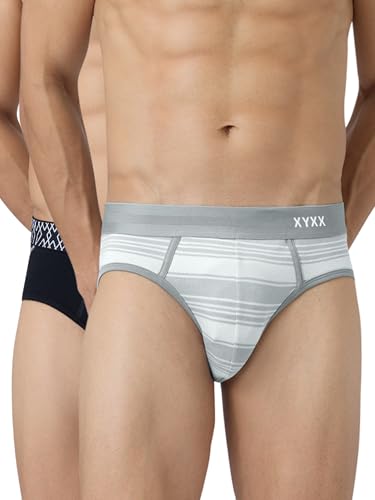 XYXX Men’s Super Combed Cotton Regular Fit Briefs with No Marks Waistband| Cloud Grey+Black Knight | XL