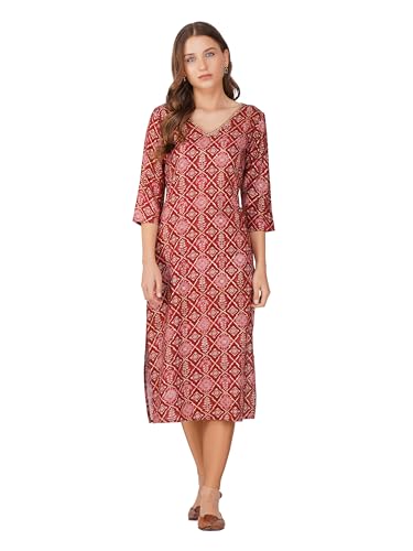rytras Women’s Foil Printed Straight Kurta(Red,S)