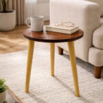 INDCART Small Round End Table MIni Table Side TableFaux Marble Top Solid Wood Side Table Engineered Wood Bedside Table(Finish Color – Brown, DIY(Do-It-Yourself))