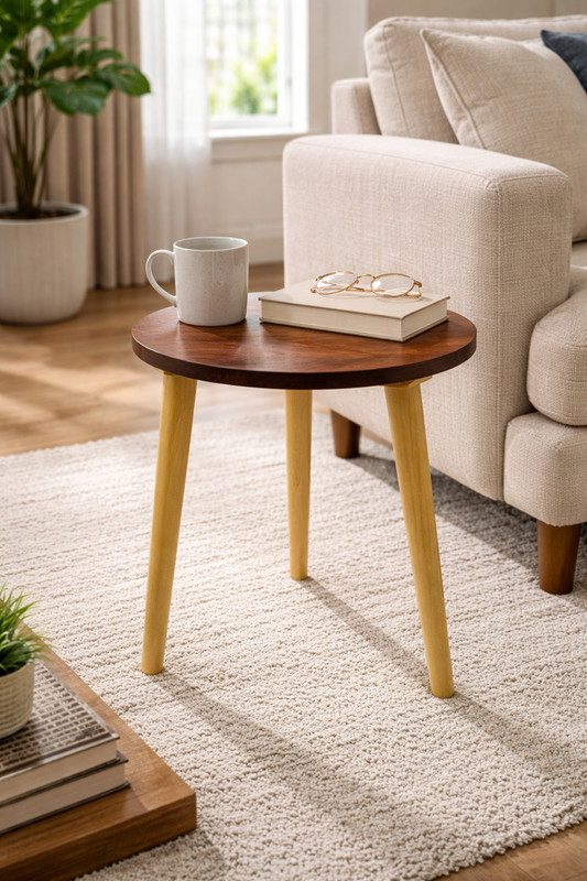 INDCART Small Round End Table MIni Table Side TableFaux Marble Top Solid Wood Side Table Engineered Wood Bedside Table(Finish Color – Brown, DIY(Do-It-Yourself))