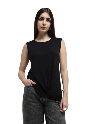 Marks & Spencer Linen Rich Draped Vest Top Black