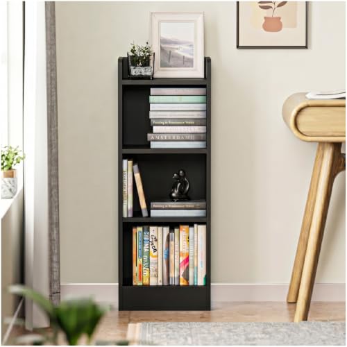 Amazon Brand – Solimo 3 Layer Engineered Wood Bookshelf | Low-Height Storage Organiser Rack for Home | Black | L 33.4 x W 24.5 x H 89.5 cm