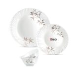 Treo by Milton Opalware Aurelia Arashi Dinner Set of 6 | Serving for 2 | Microwave & Dishwasher Safe | Bone-Ash Free | Tempered Toughness | Plates & Bowls | Crockery Set for Dining & Gifting
