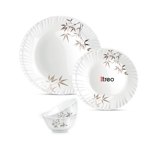Treo by Milton Opalware Aurelia Arashi Dinner Set of 6 | Serving for 2 | Microwave & Dishwasher Safe | Bone-Ash Free | Tempered Toughness | Plates & Bowls | Crockery Set for Dining & Gifting