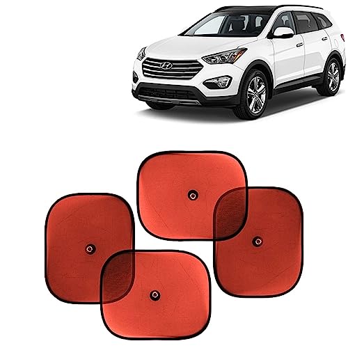 KINGSWAY Car Window Curtain Sticky Sun Shades Compatible with Hyundai Santa Fe, (Year 2017-2020), Universal Fit Sunshades for Side Window, Rear Window, Red Color, 4 Pieces