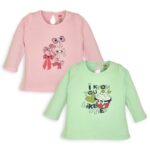 LuvLap Baby Girls 100% Cotton Full Sleeve Girls Top Pack of 2, Sea Green & Baby Pink, M (3 to 6 Months)