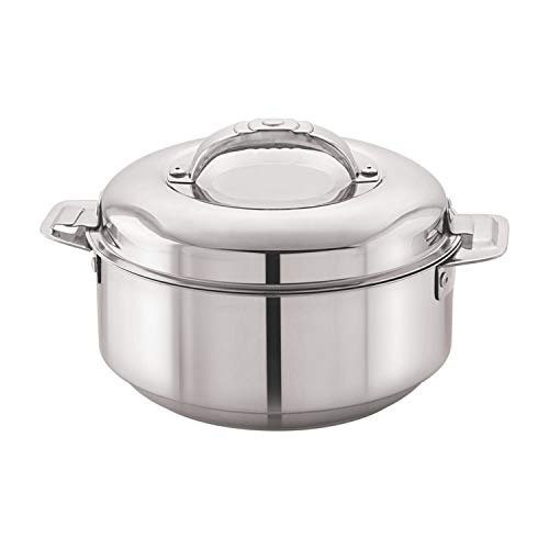 CELLO Maxima Insulated Casserole Hot Pot For Kitchen 2000 ml Silver | Easy to Serve Lightweight Outdoor Safe Keeps Food Hot and Warm Airtight Insulated Casserole Hot Pot Pack Set For Roti Rice Biryani