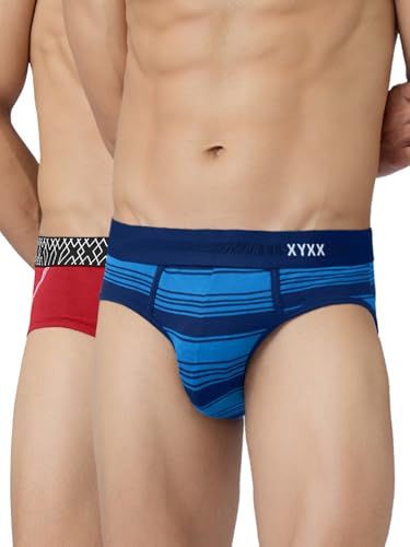 XYXX Men’s Super Combed Cotton Regular Fit Briefs with No Marks Waistband| Pacific Blue+Rio Red | XL