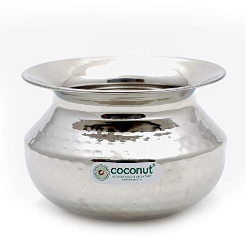 coconut Stainless Steel Hammered Dekshi – Cookware/Tableware/Kadai/Handi- Set of 1 -Dekshi(Size-9 -Capacity-750ml)