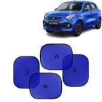 KINGSWAY Car Window Curtain Sticky Sun Shades Compatible with Maruti Suzuki Celerio, (Year 2021 Onwards), Universal Fit Sunshades for Side Window, Rear Window, Blue Color, 4 Pieces