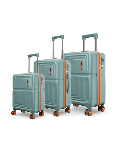 Safari Roma Hard Luggage Trolley Bag with 8 Wheels Set of Cabin, Medium and Large Size Suitcases – Sage Green
