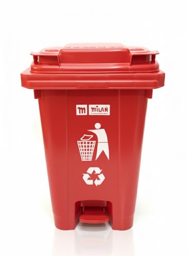 Milan Plastic Garbage Waste Dustbin with Step-On Pedal 65 Ltr Red