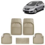 KINGSWAY Accessories Premium 5 Pcs PVC Car Floor Mat Compatible with Honda Jazz Year 2018 to 2023, Waterproof, Anti Slip, All Weather Protection, Easy to Clean Car Foot Mats, Beige 3G