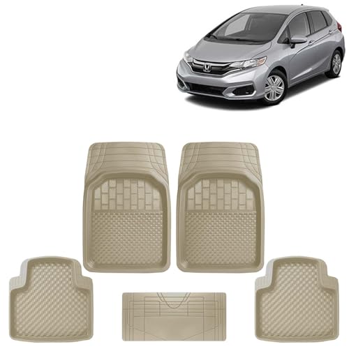 KINGSWAY Accessories Premium 5 Pcs PVC Car Floor Mat Compatible with Honda Jazz Year 2018 to 2023, Waterproof, Anti Slip, All Weather Protection, Easy to Clean Car Foot Mats, Beige 3G