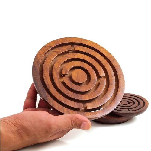 SHAHAZ CRAFTS? 4″ Inch Handcrafted Wooden Labyrinth Board Game Ball in a Maze Puzzle Toys – Indoor Puzzle Game Gifts for Kids | Boys | Girls/Young Adults